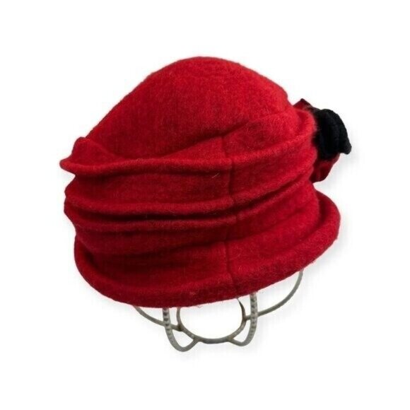 Platania Italy Ladies Red‎ Wool Felt Cloche Hat Vintage Big Flower Downton Abbey main image 10